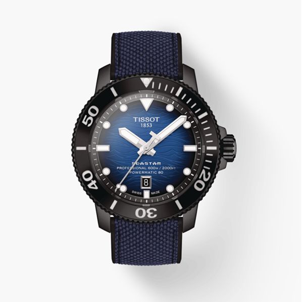 圖片 原廠代理店TISSOT 瑞士天梭表海星2000潛水錶   T120.607.37.041.00  黑殼藍底膠帶
