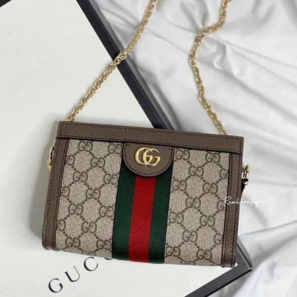 圖片 【GUCCI】經典Ophidia系列帆布印花皮革飾邊鍊帶斜背包