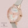 圖片 Olivia Burton OB16BB17 玫瑰金鑽殼母貝面3D蜜蜂淺灰皮帶腕錶 手錶 生日禮物