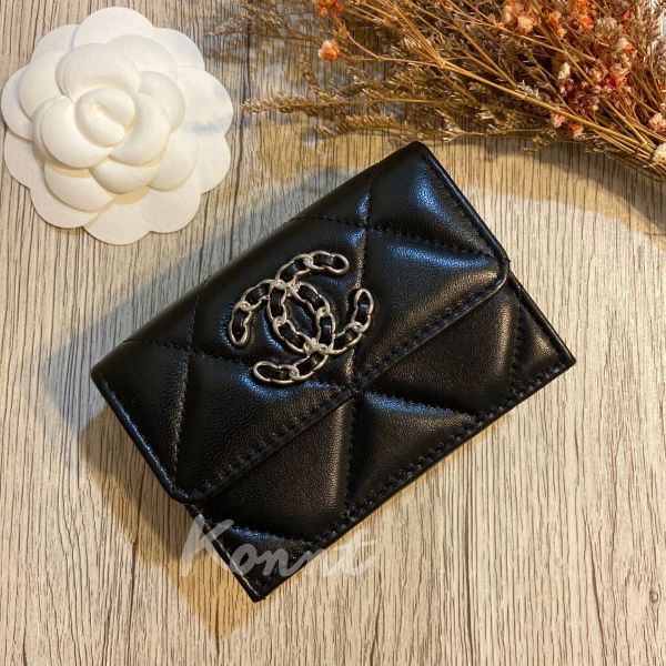 圖片 CHANEL 19黑銀迷你三折短夾