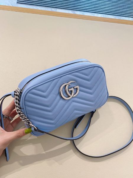 圖片 Gucci GG Marmont 447632 中款小牛皮相機包 淺藍色
