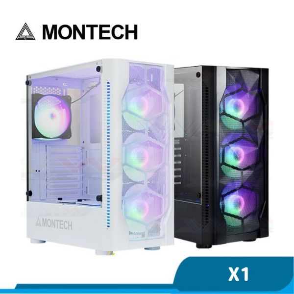 圖片 MONTECH 君主 X1 內建炫彩固光風扇前3後1 鋼化玻璃 電腦機殼