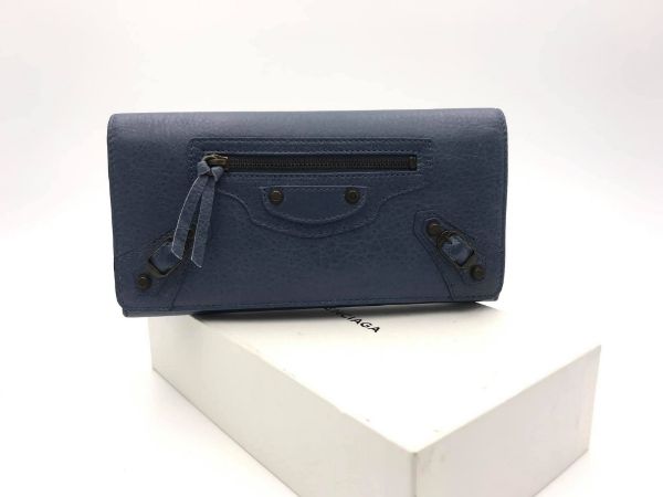 圖片 Balenciaga 163471 小羊皮銅釦翻蓋長夾/錢包 藍色