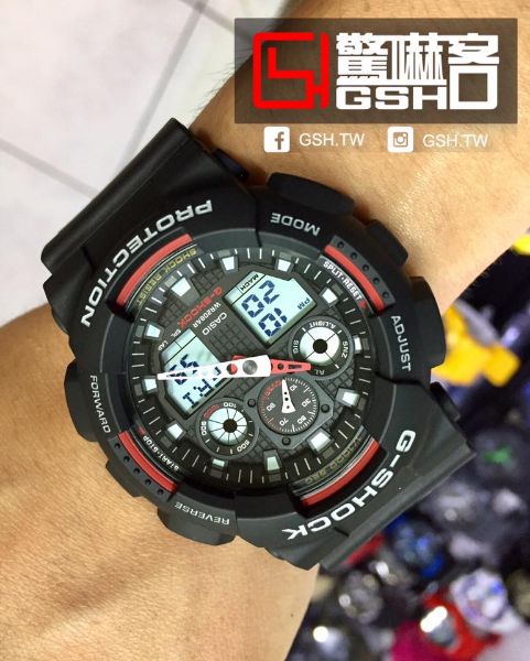 圖片 G-SHOCK 指針數位雙顯休閒錶-消光-賽車黑紅 GA-100-1A4