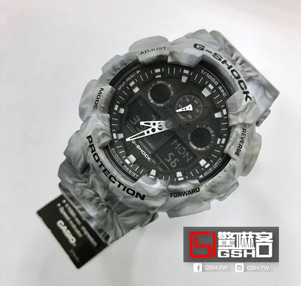 圖片 G-SHOCK 軍事風迷彩運動錶 - 煙霧 灰 迷彩 GA-100MM-8A