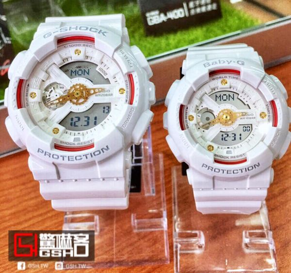 圖片 G-SHOCK x BABY-G 鑽石點綴對錶組 白色