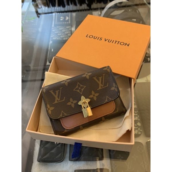 圖片 Louis Vuitton LV 經典 焦糖色 絕版 鎖頭設計 女生短夾