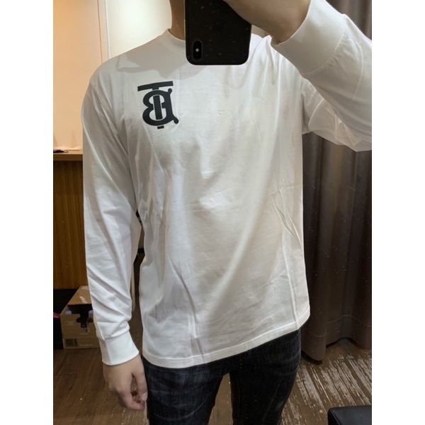 圖片 Burberry 經典大TB logo設計 白色薄長袖T恤上衣 特價