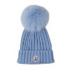 圖片 MONCLER 保證真品 基本款淺藍色頭頂毛球毛帽  3B70201 A9327714