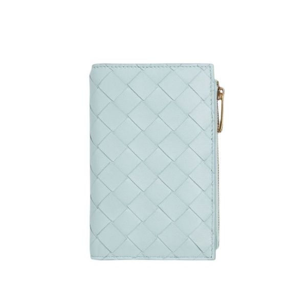 圖片 BOTTEGA VENETA BV 女款水藍色按扣對折中夾 含拉鍊零錢袋   667468 VCPP2 3902