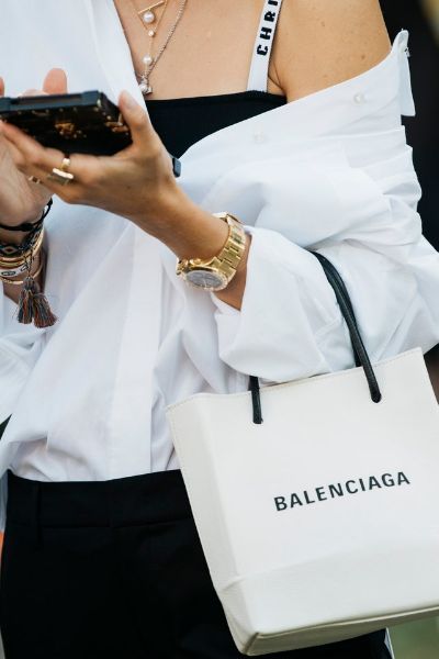 圖片 Balenciaga 597858 紙袋造型小牛皮 2用購物包 XXS 白色