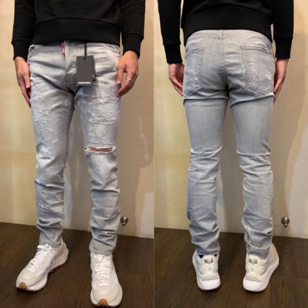 圖片 Dsquared2 D2 水泥灰 刷色 刀割 刷破款 窄管直筒牛仔褲