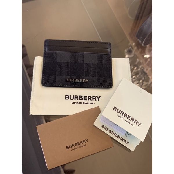 圖片 Burberry 經典黑灰色 格紋設計 搭配立體字母設計卡夾  無盒