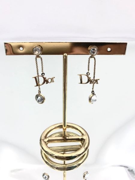 圖片 Dior 迪奧 Logo 18K金水晶 長耳環