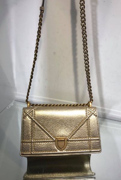 圖片 Dior Diorama 頂級小牛皮鏈式肩背包 香檳金色 楊穎同款