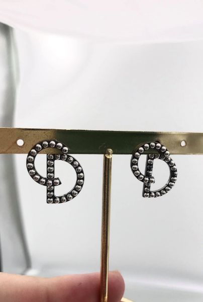 圖片 Dior CD 錯位古銀色耳環