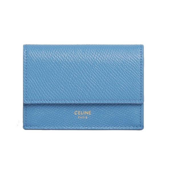 圖片 CELINE 小牛皮扣式零錢袋三折短夾 天空藍色  10E603BEL.07ZA