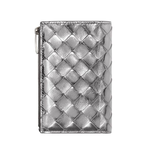 圖片 Bottega Veneta BI-FOLD 編織皮革雙折中短夾錢包 銀色