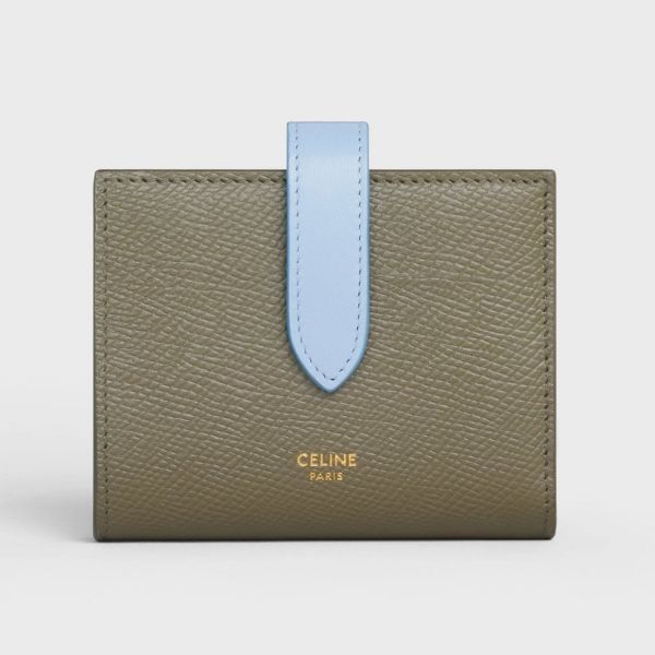 圖片 Celine 10H263 雙色珠地小牛皮小型Strap 短夾/錢包  軍綠色 / 藍色 