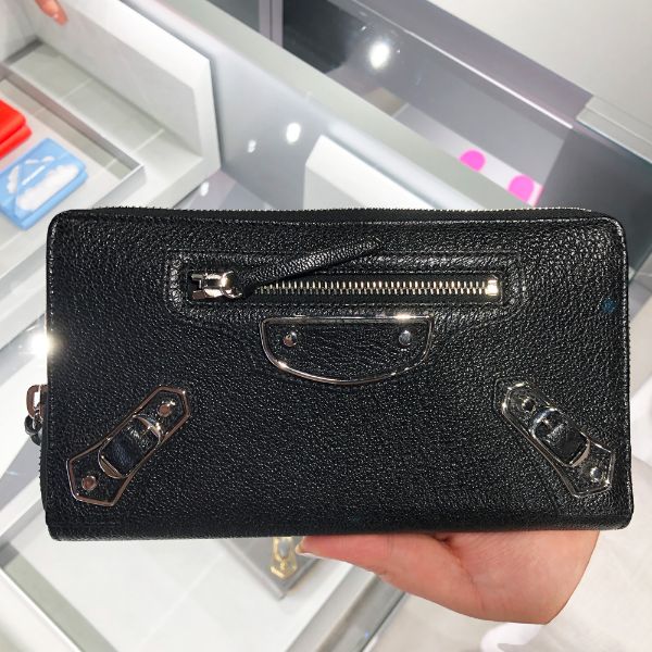 圖片 Balenciaga 390187 Edge  銀框山羊皮拉鍊長夾/錢包 黑色