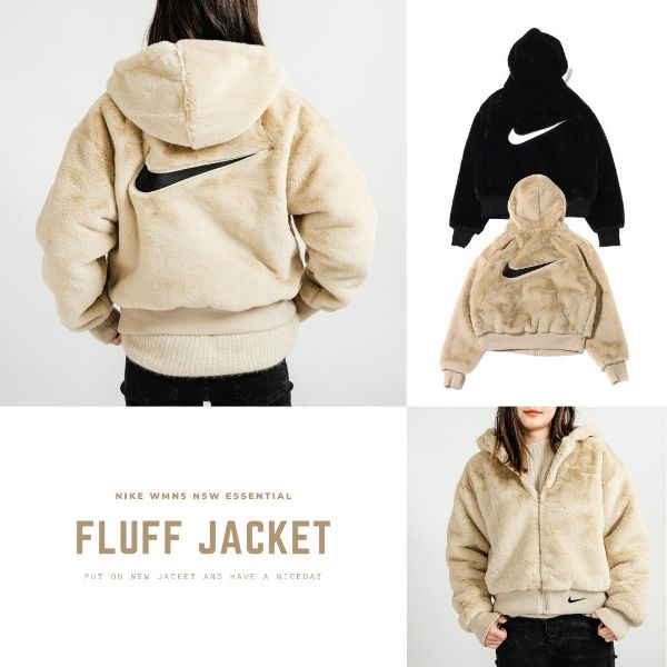 圖片 NICEDAY 服飾代購 Nike 絨毛外套 大勾 棕色 黑色 短版 DD5117-216