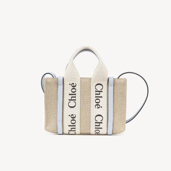 圖片 Chloe’ 蔻依 Woody MINI TOTE 帆布迷你 斜背包/托特包 淺藍色 CHC22AP237I2691K
