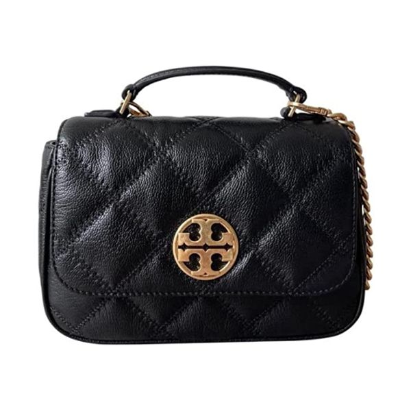 圖片 TORY BURCH Willa 格紋金色金屬LOGO斜背包 黑色 87861 001