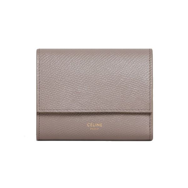 圖片 CELINE 經典燙金LOGO小牛皮 釦式零錢袋三折短夾 灰色  10B573BEL.10BL