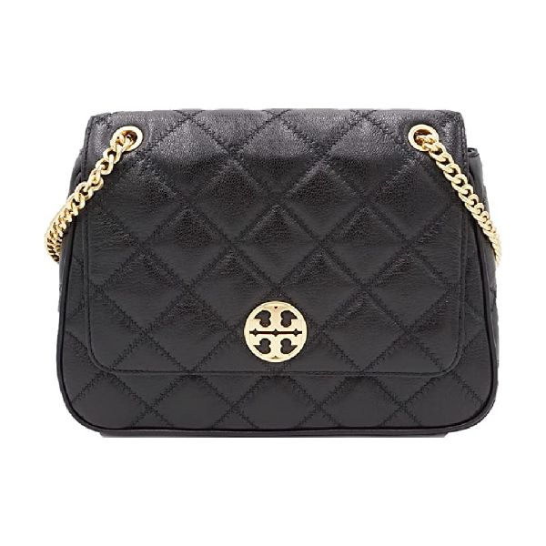 圖片 TORY BURCH Willa 格紋金色金屬LOGO斜背包 黑色 87863 001