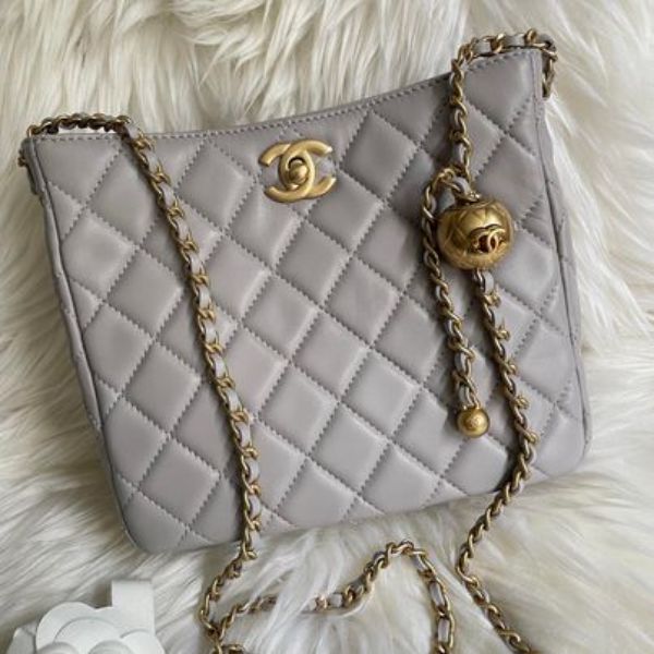 圖片 Chanel 灰金金球羊皮hobo包