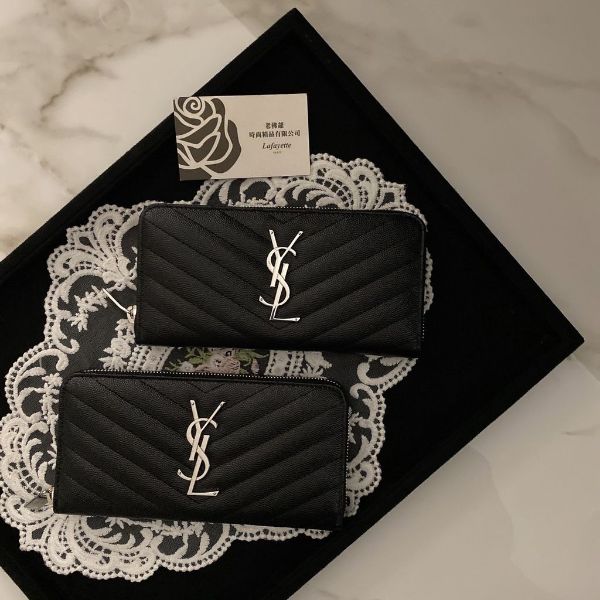 圖片 SAINT LAURENT 經典魚子醬牛皮 黑銀拉鍊長夾