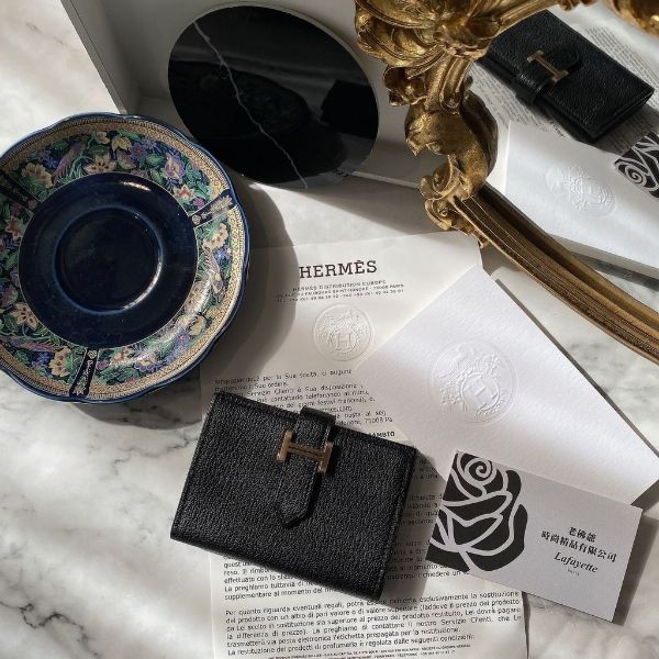 圖片 Hermès Bearn 黑玫瑰金迷你卡片夾