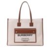 圖片 Burberry 80441291 Freya 中款雙色帆布拚皮托特包 自然色/棕色