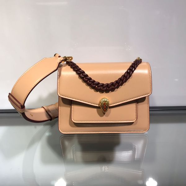 圖片 Bvlgari 寶格麗 290982 Serpenti 棉花糖金色蛇頭小款手提肩背包 焦糖拓怕石色