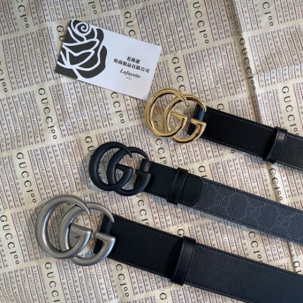 圖片 GUCCI 4CM 雙G牛皮皮帶