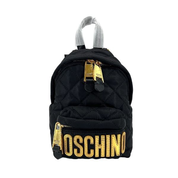 圖片 Moschino 金logo菱格縫線尼龍手提/後背包-迷你(黑)