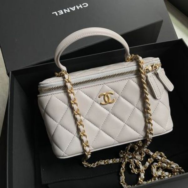 圖片 Chanel 灰金羊皮手柄長盒子