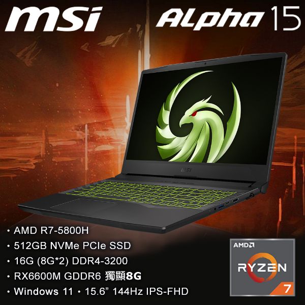 圖片 MSI微星 Alpha 15 B5EEK-222TW 電競筆電