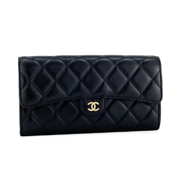 圖片 CHANEL 香奈兒 經典雙C 小羊皮金釦 黑色長夾  AP0241Y01295C3906