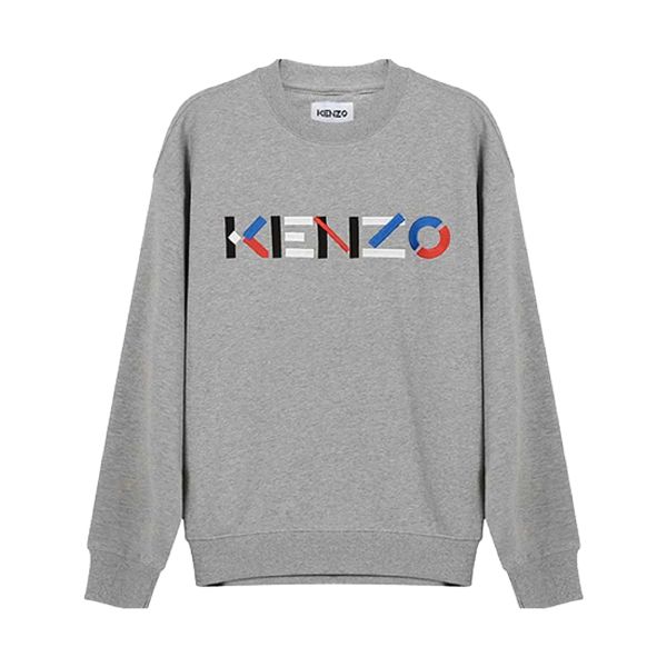 圖片 KENZO 男款刺繡文字LOGO 灰色長袖L號T恤  FB55SW5234MO94
