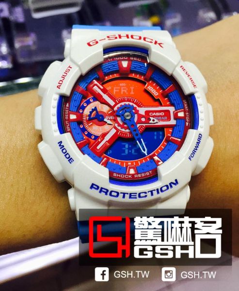 圖片 G-SHOCK 愛國者 多啦A夢 白x藍 GA-110AC-7A