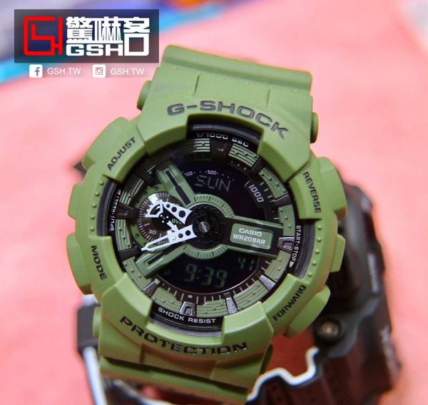 圖片 G-SHOCK 錶帶打洞設計雙顯錶 - 綠 -GA-110LP-3A