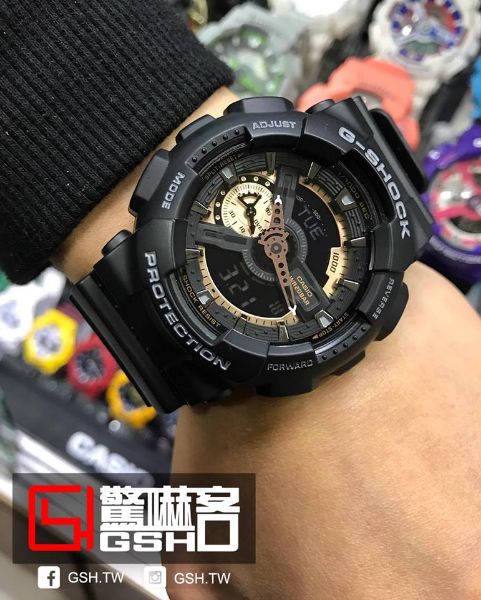 圖片 G-SHOCK 指針數位雙顯運動錶 - 黑X玫瑰金 GA-110RG-1A