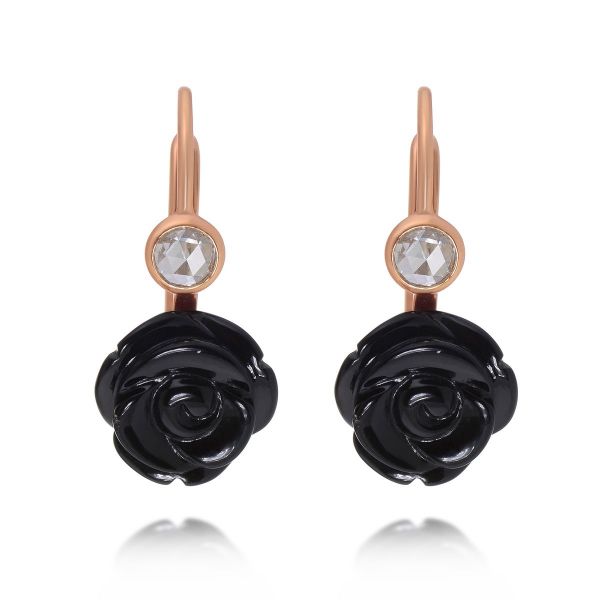 圖片 Mimi Milano  義大利珠寶 Grace 18K 玫瑰金 黑瑪瑙和鑽石耳墜