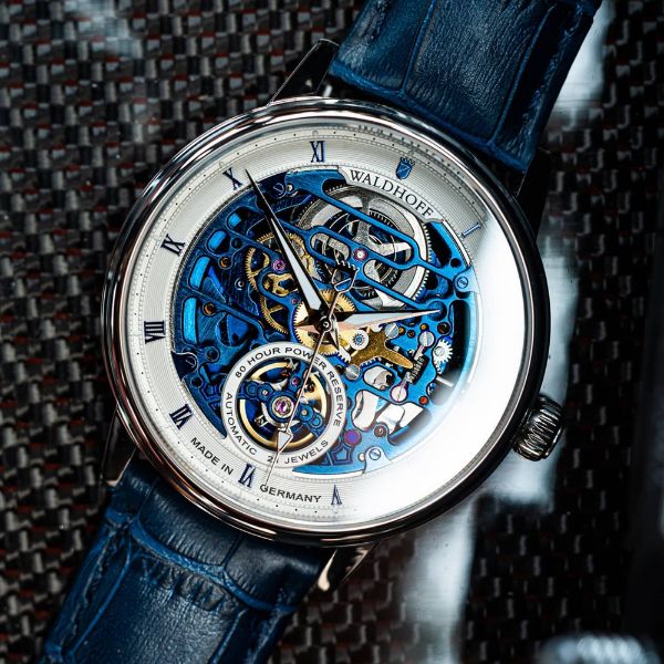圖片 WALDHOFF德國沃德弗 MW-06-B鏤空首都皇家藍 The Capital Royal Blue 44mm 自動上鍊機械錶