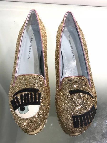 圖片 Chiara Ferragni CF801 金色粉紅滾邊眨眼低跟樂福鞋 EU 36/37/38