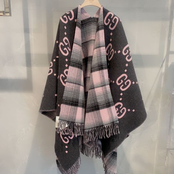 圖片 Gucci ‎553118 雙面 GG羊毛 斗篷披肩 深灰色
