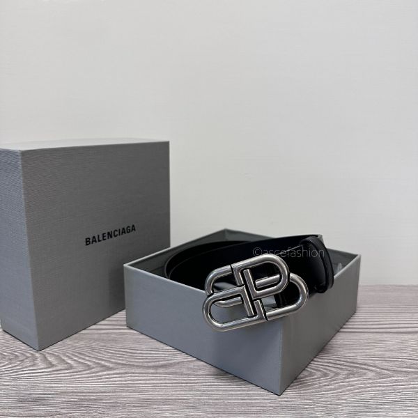 圖片 Balenciaga BB 銀頭黑色皮帶