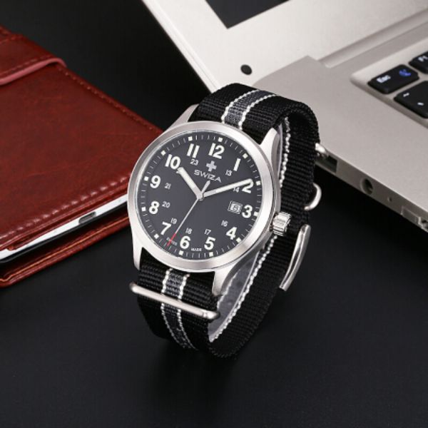 圖片 【Swiza】瑞莎 WAT.0251.1008 克雷托斯系列石英男錶 帆布帶 藍 42MM