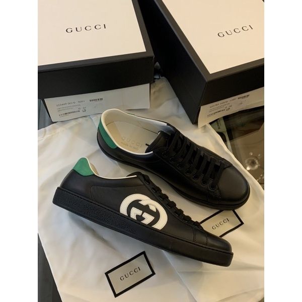 圖片 Gucci 經典 黑白配色雙G Logo設計 黑色 鞋子